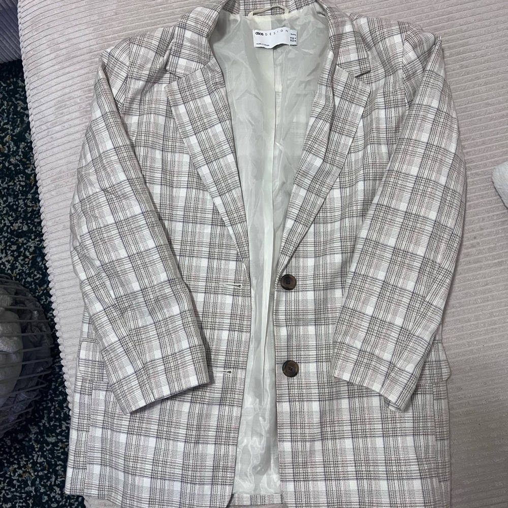 Asos Petite Plaid Blazer with Button Closure